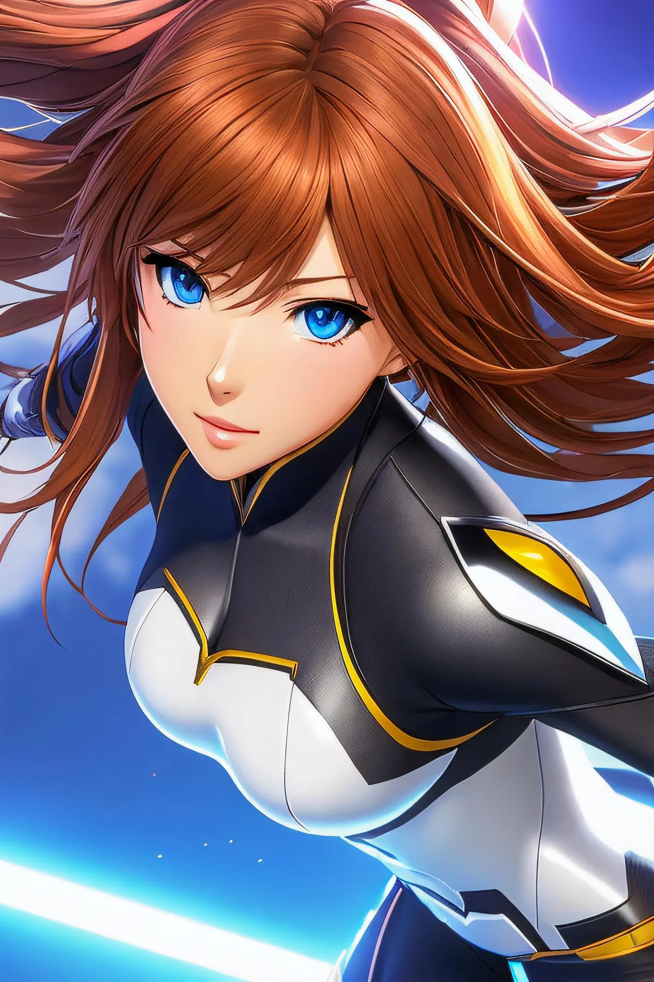 Anime illustration — action character with blue eyes