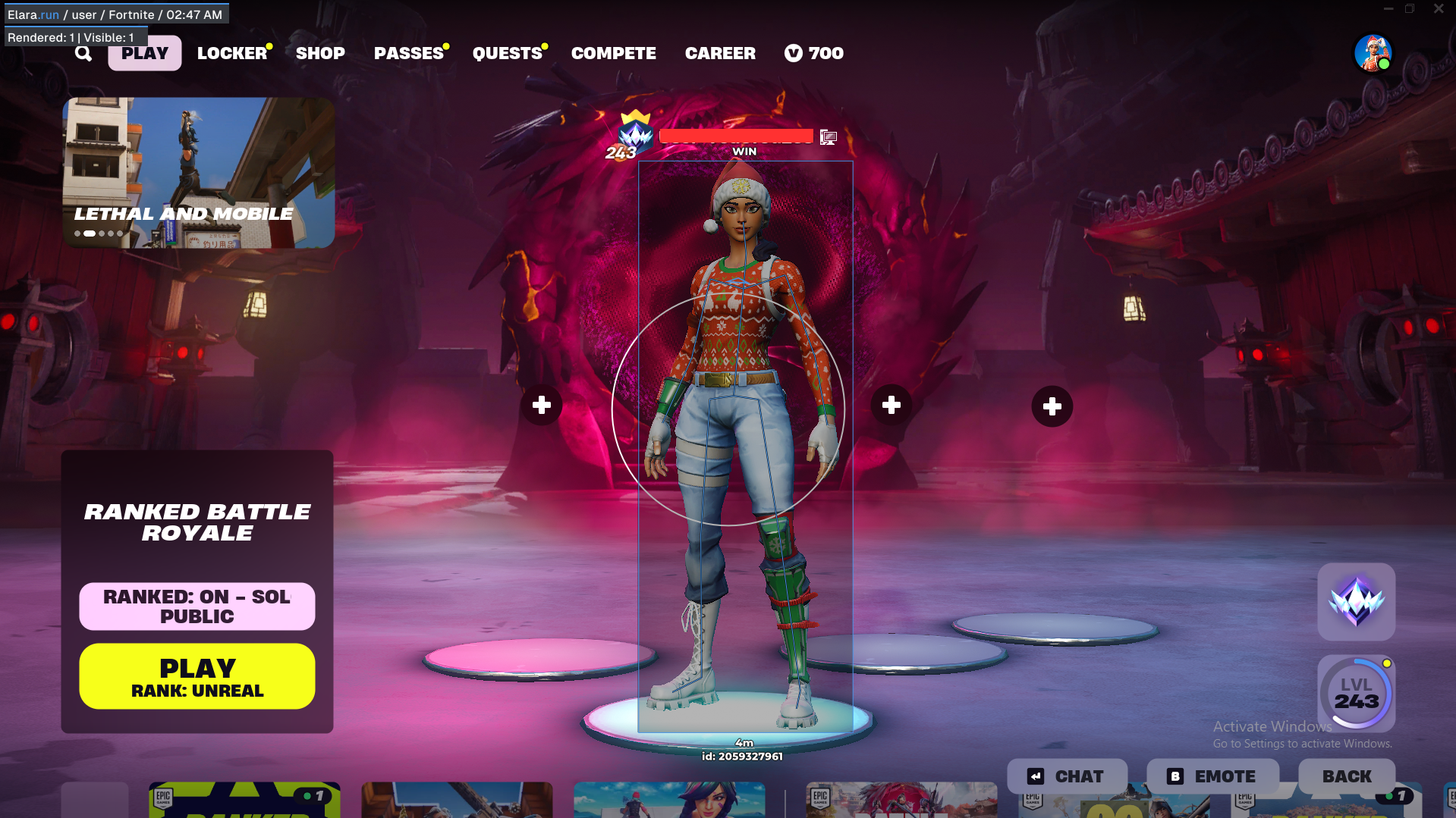 Fortnite character model with visual enhancements