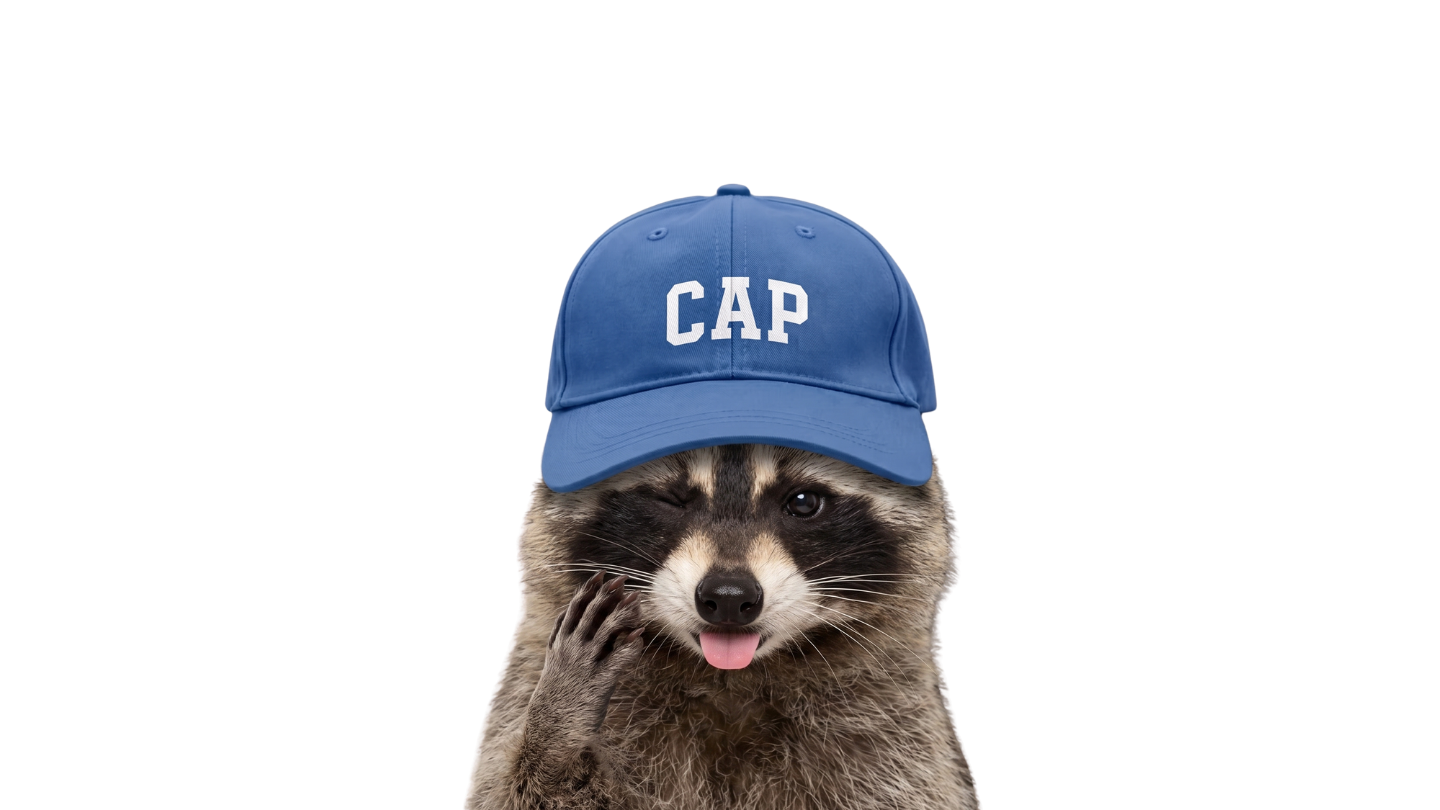 Raccoon wearing CAP hat