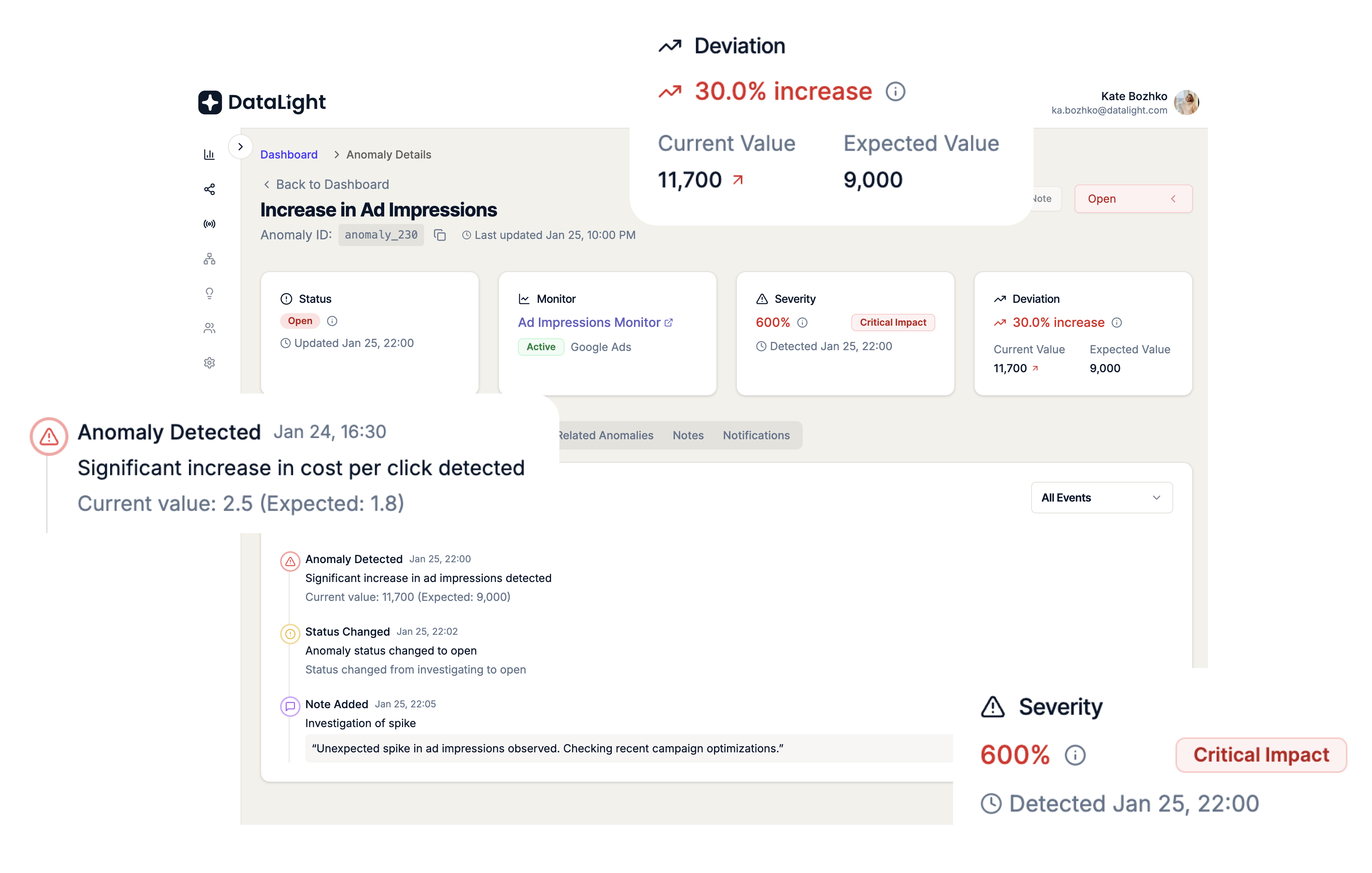 DataLight Detect Incidents Interface