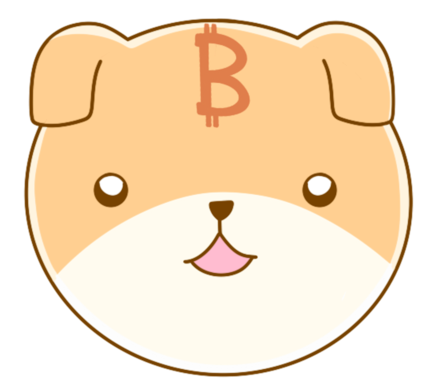 Portrait of Bit Dog's face with his signature bitcoin forehead mark