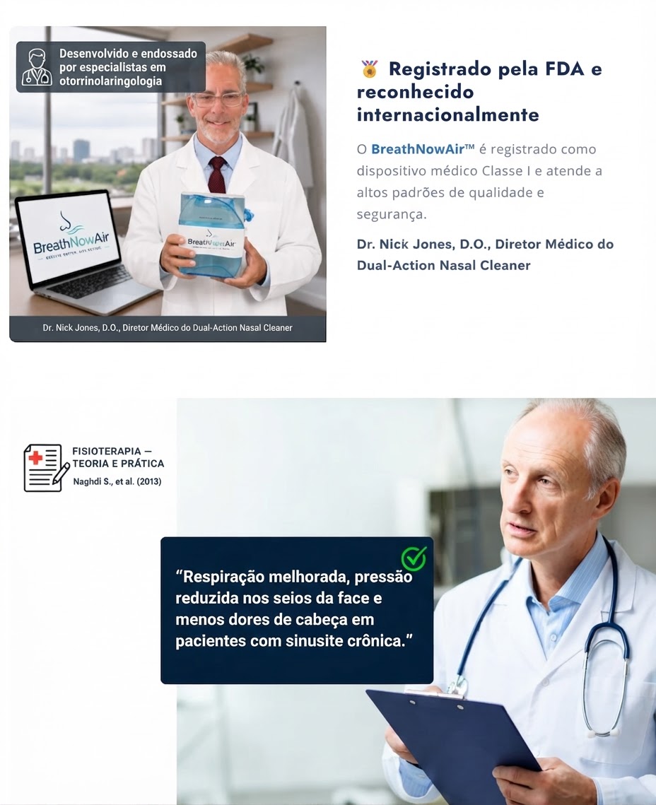 BreatheX registrado pela FDA e reconhecido internacionalmente, com informações médicas em português