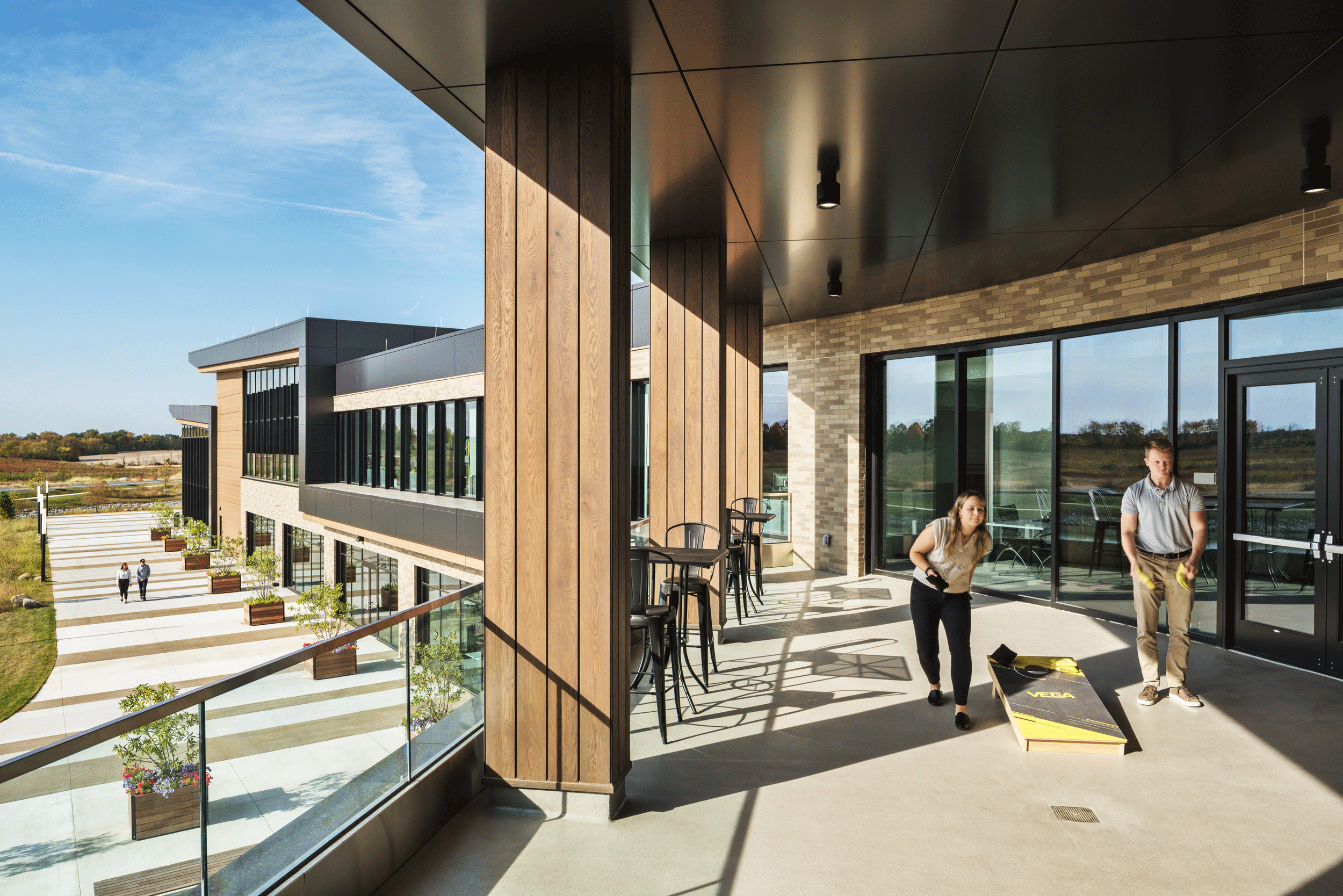 VEGA Corp Office — Structural Glass Rooftop Terrace Guardrail with Cornhole