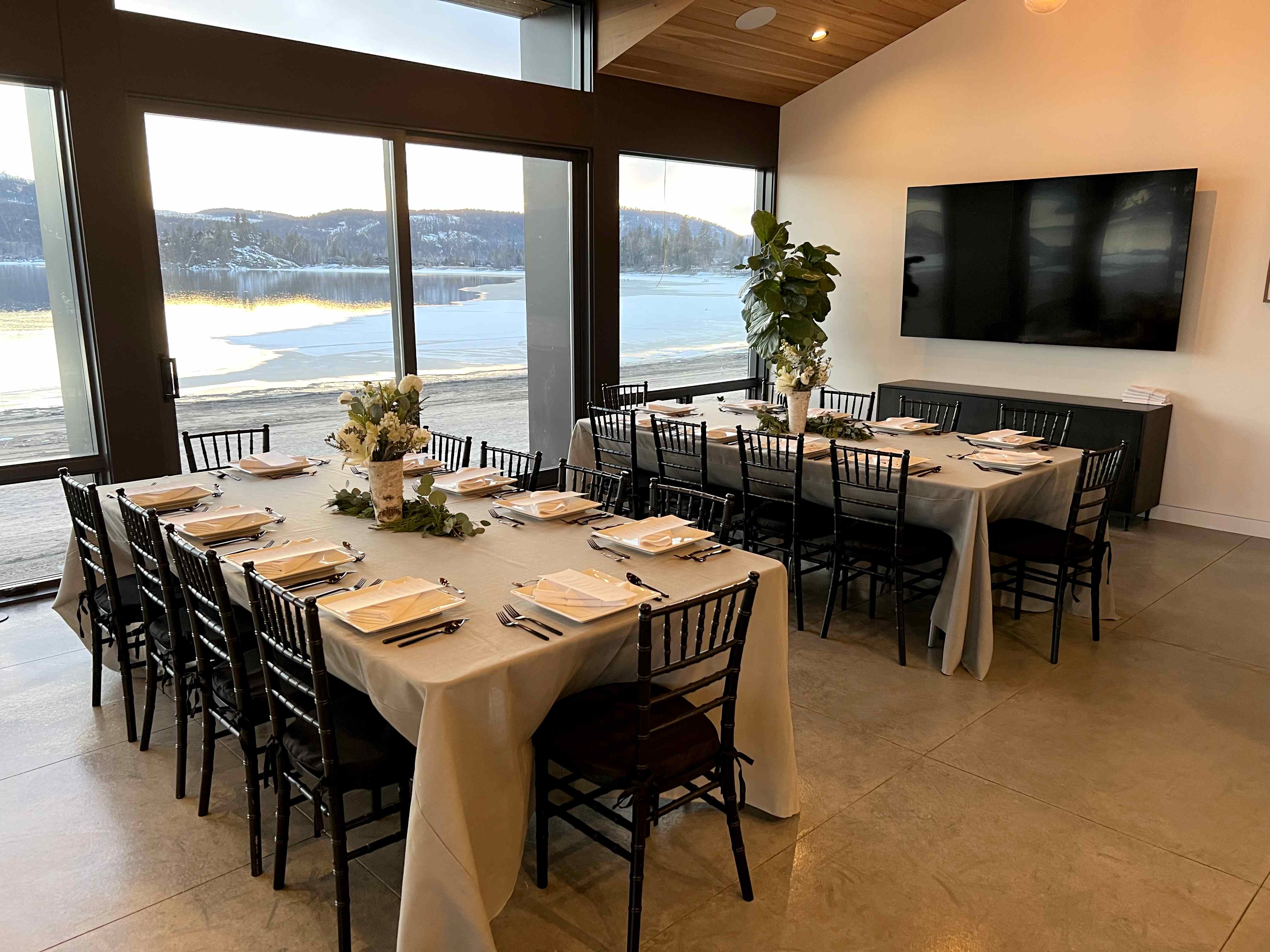 VIP dinner setting with lake views