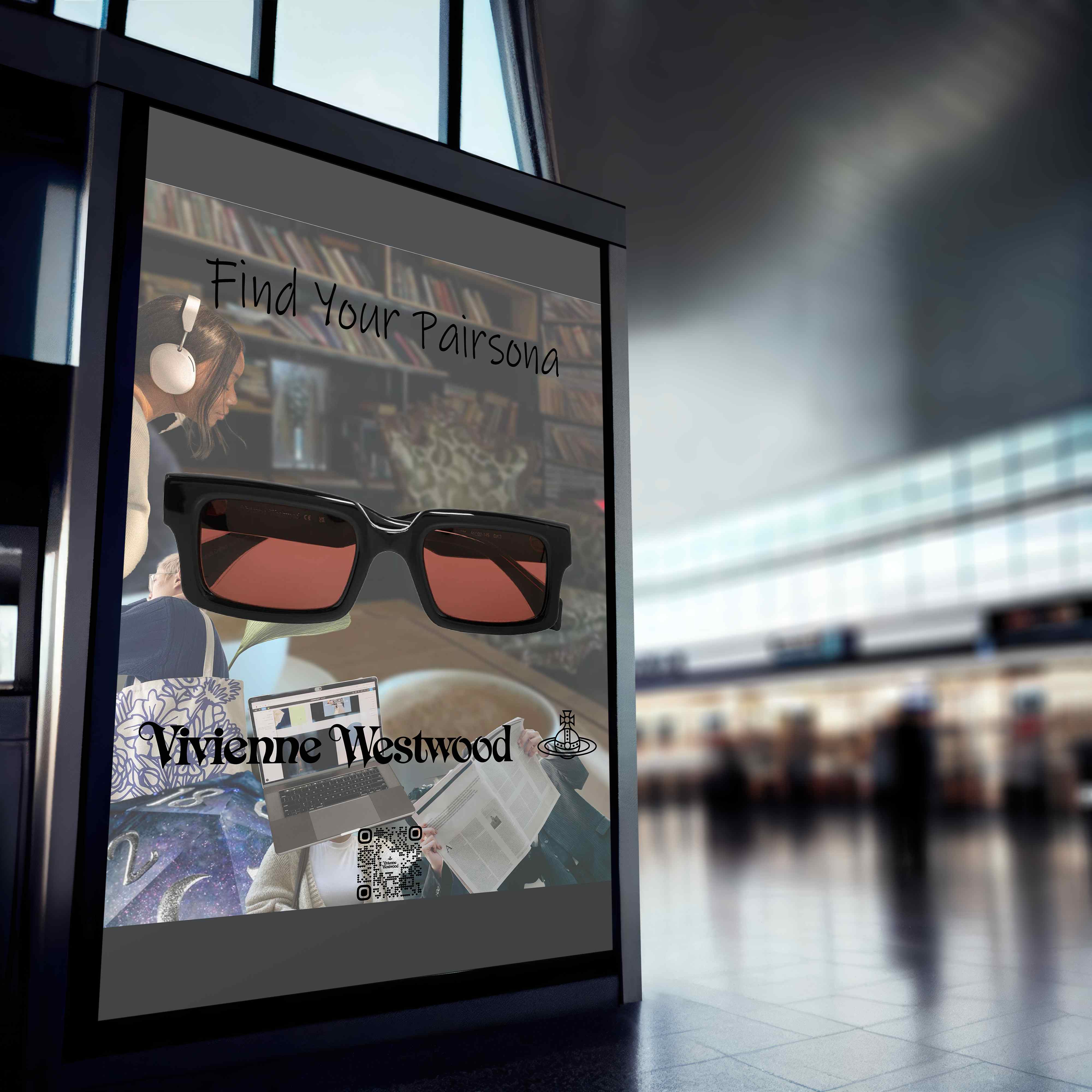 Vivienne Westwood POP display in airport terminal storefront