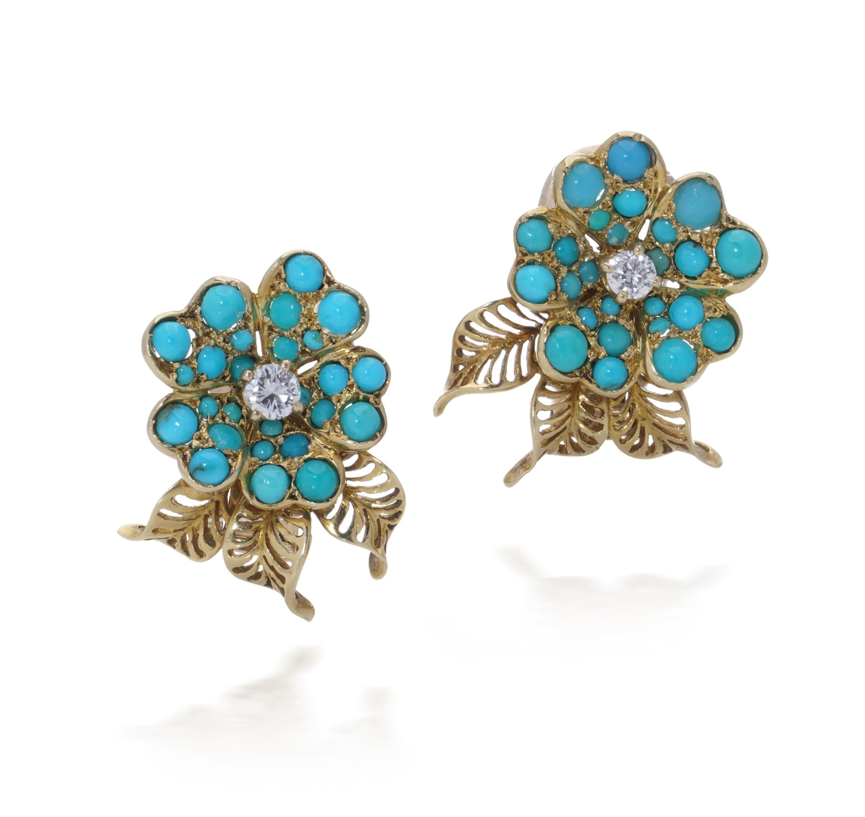 Van Cleef & Arpels 18kt Gold Turquoise and Diamond Clip-On Earrings