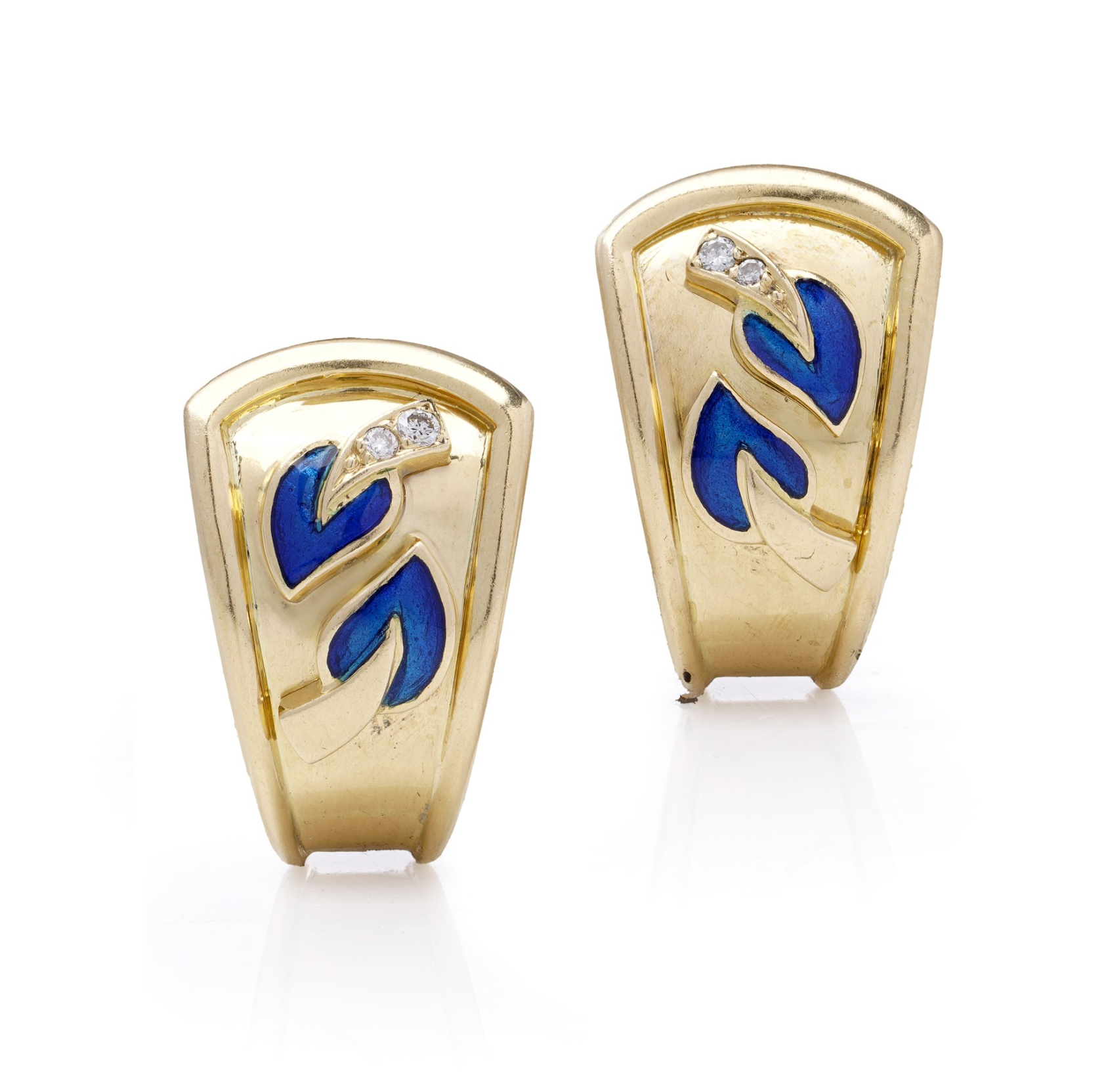 Van Cleef & Arpels Vintage 18kt Gold Clip-On Earrings with Blue Enamel