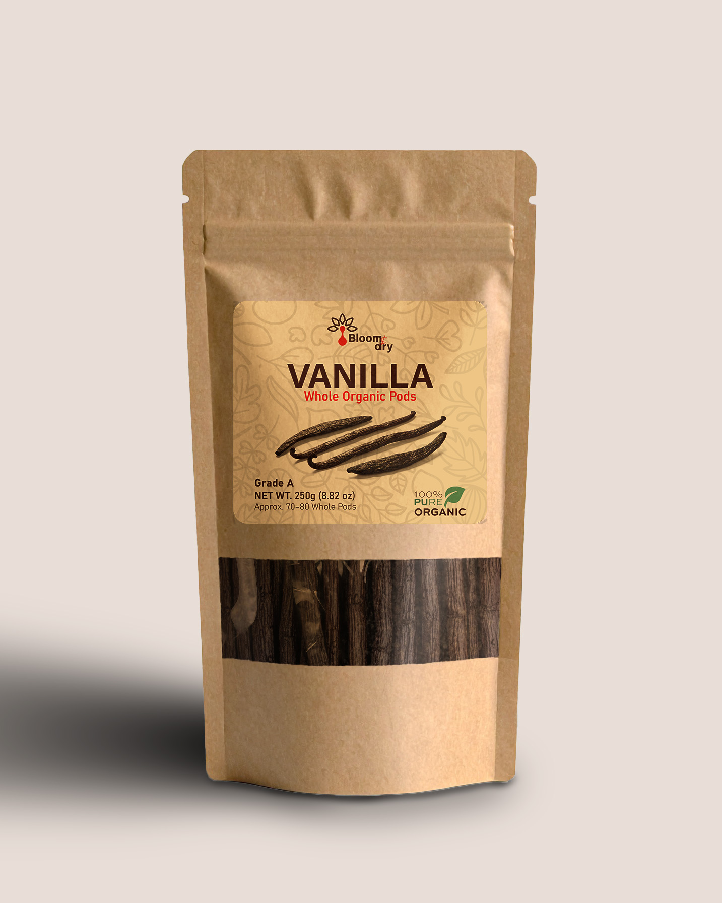 Grade-A Vanilla Beans in Bloom and Dry packaging