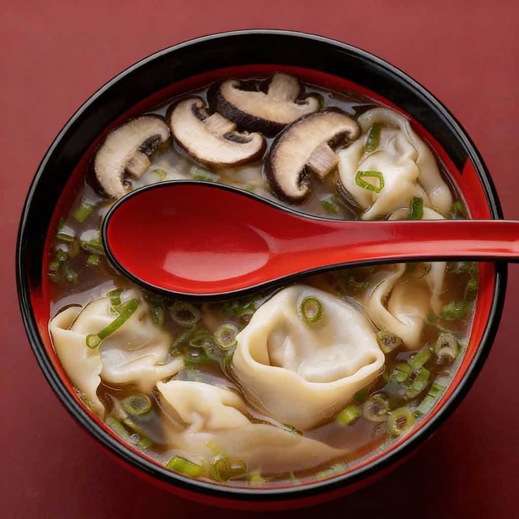Sopa wonton con hongos