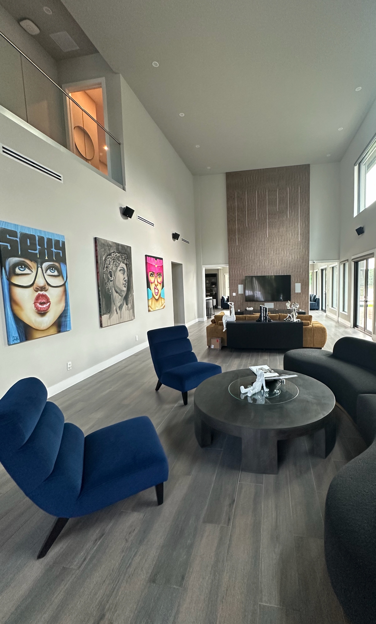 Luxury living room with mounted TV