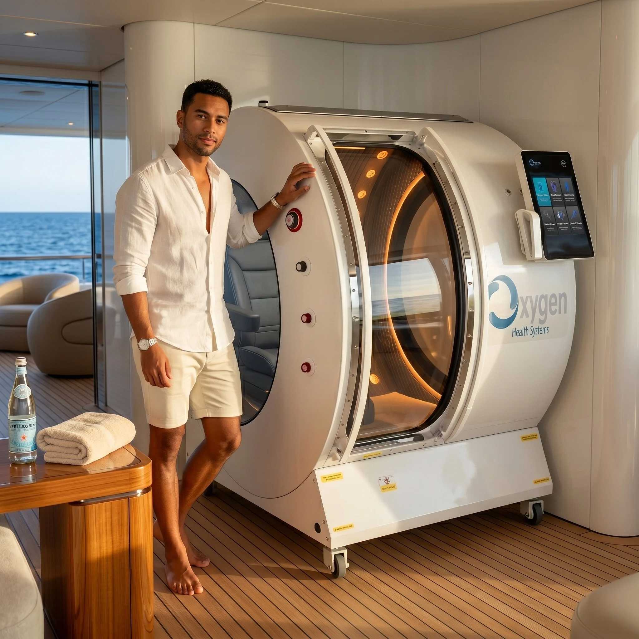 VitalSphere on Luxury Yacht — home hyperbaric oxygen chamber installed in a luxury yacht