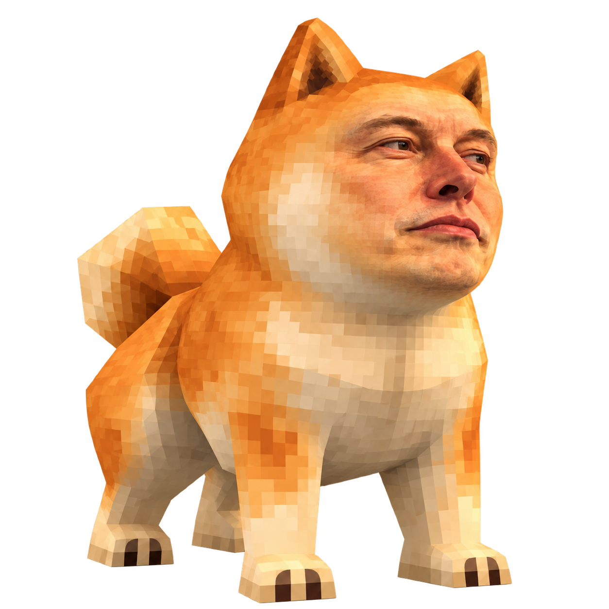 Golden voxel Doge with Elon Musk’s face