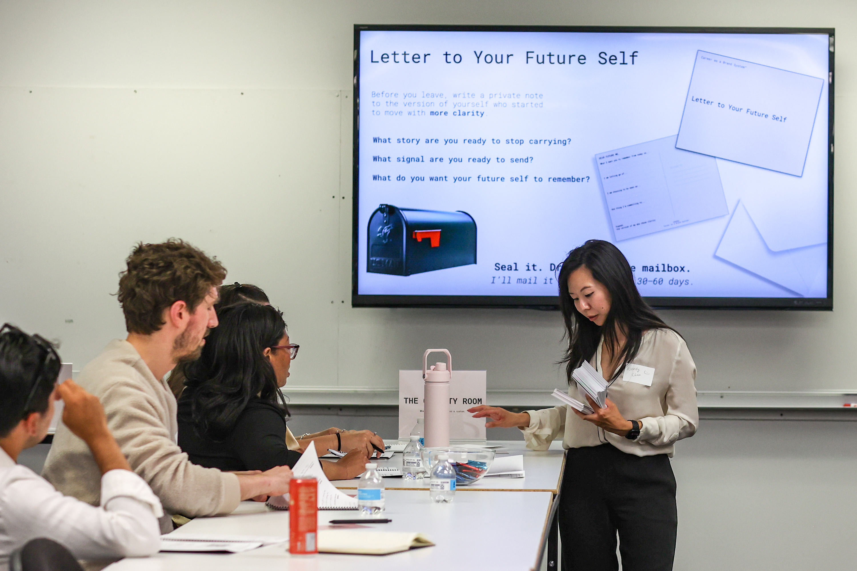 Wendy Chan presenting the Letter to Your Future Self slide with a mailbox graphic