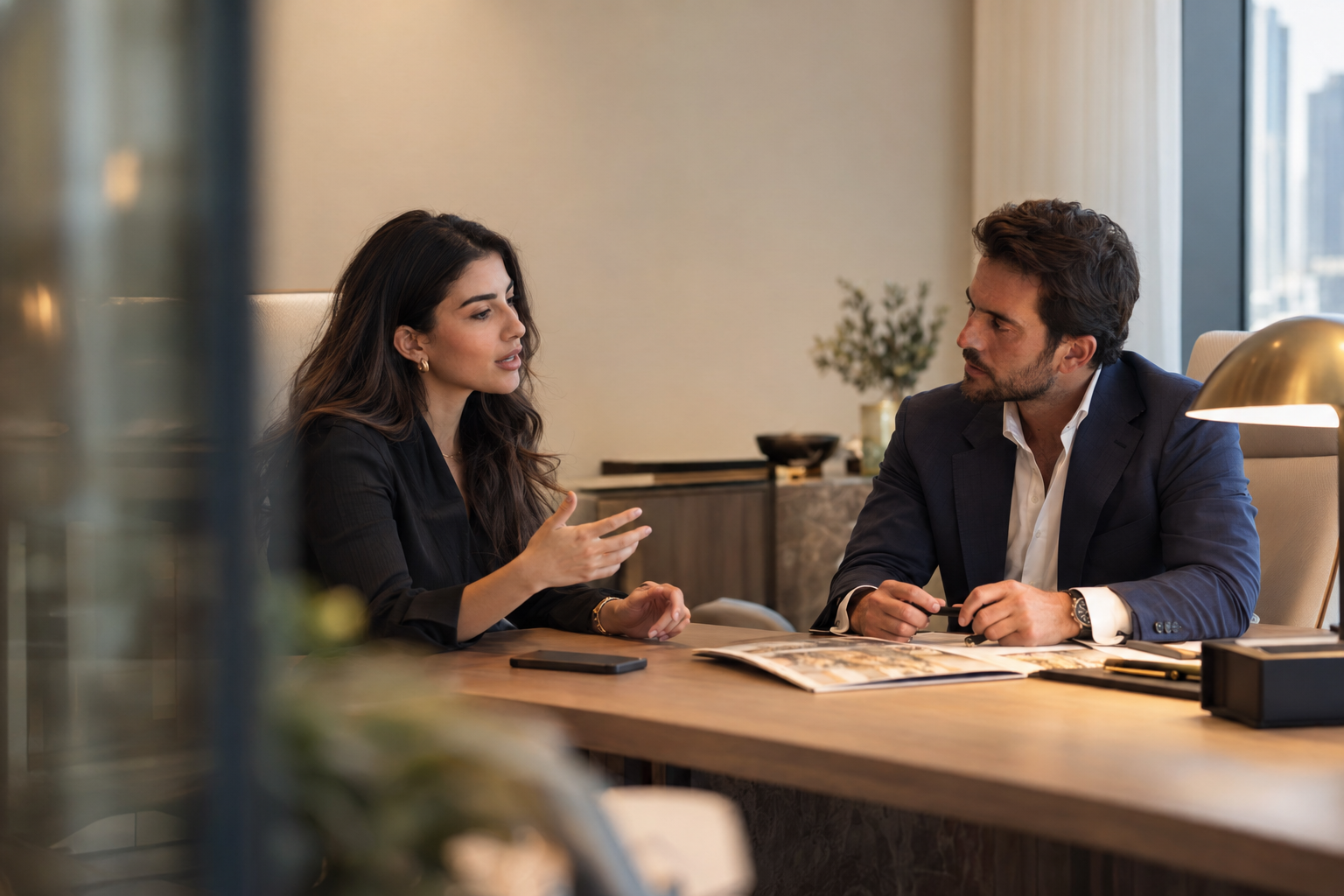 Business consultation between two senior professionals in Dubai