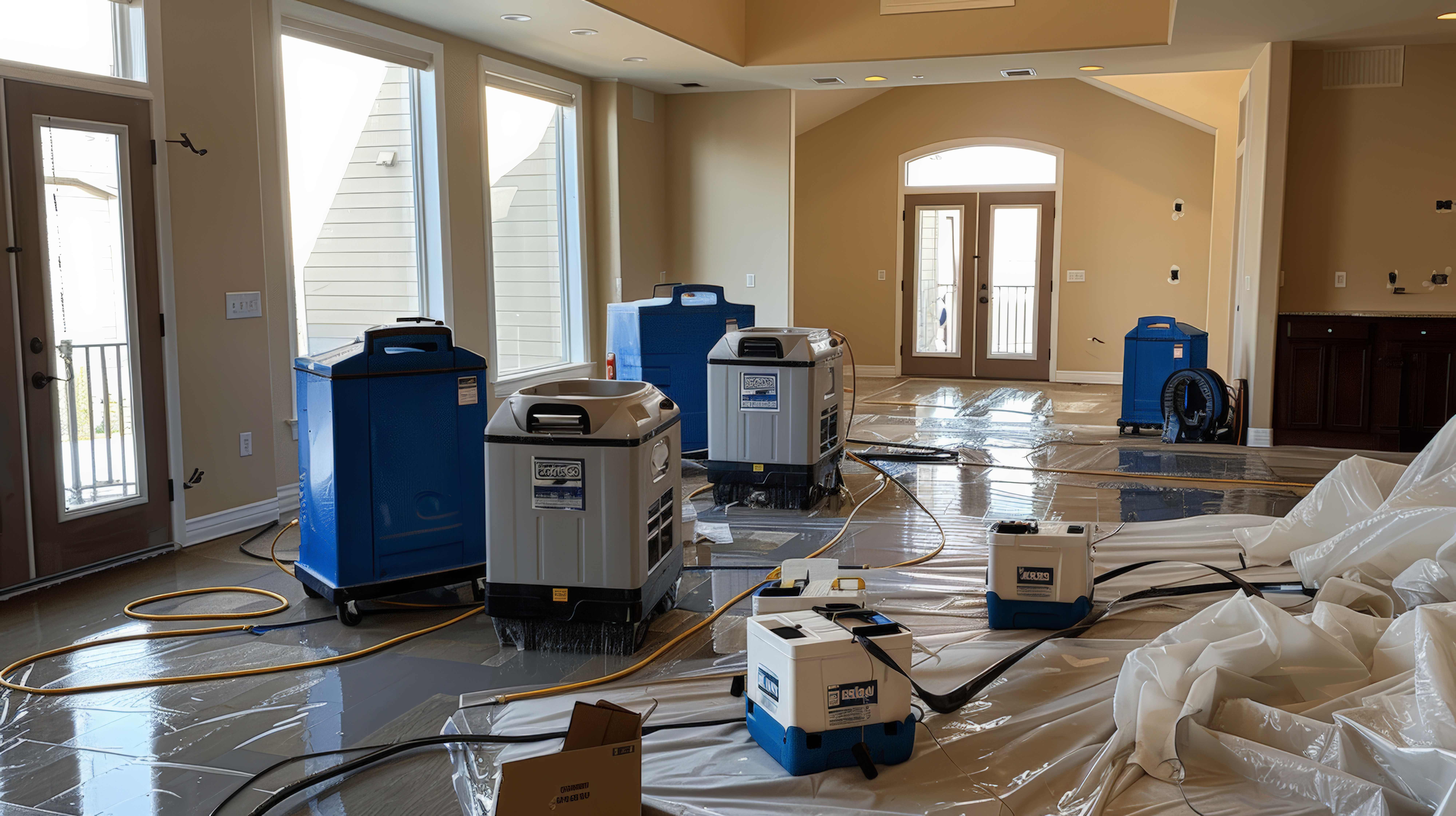 Professional water damage restoration equipment in action