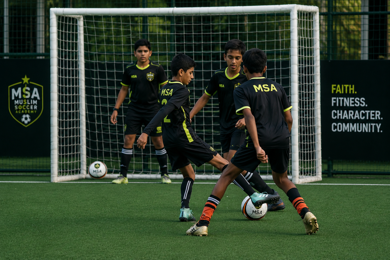 MSA youth soccer players training on the field