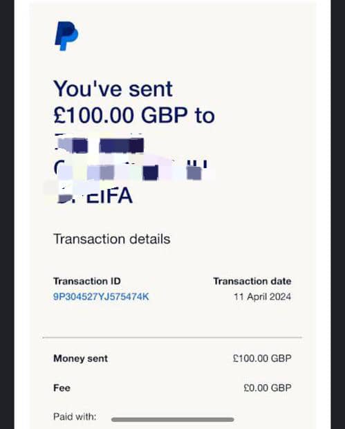 PayPal GBP Transaction