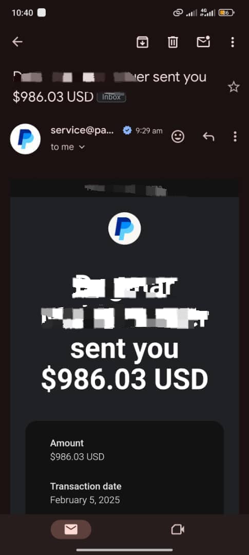 PayPal USD Receipt