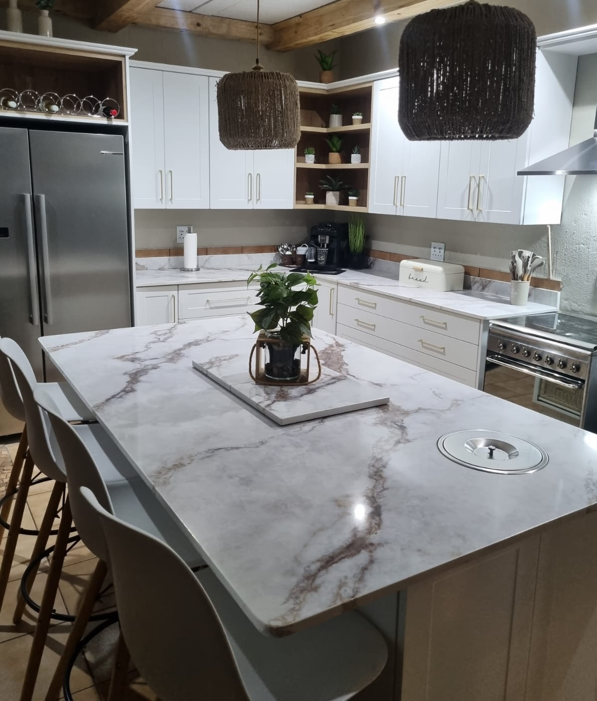 Contemporary Kitchen with Marble Island