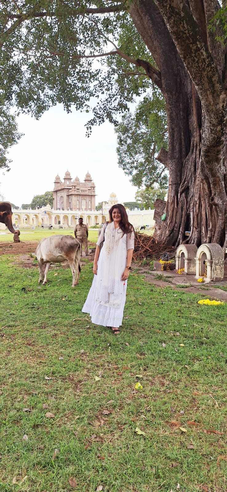 Deepshikha at historic palace with traditional architecture