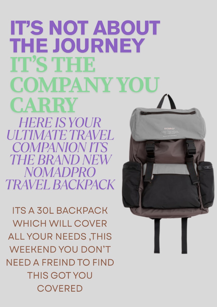 Travel backpack campaign with colorful editorial copy