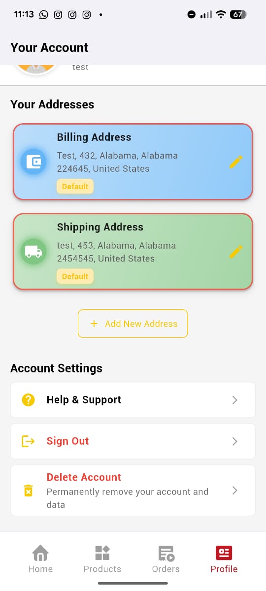TowingSupplies.com Profile Settings Page showing account options including Delete Account button