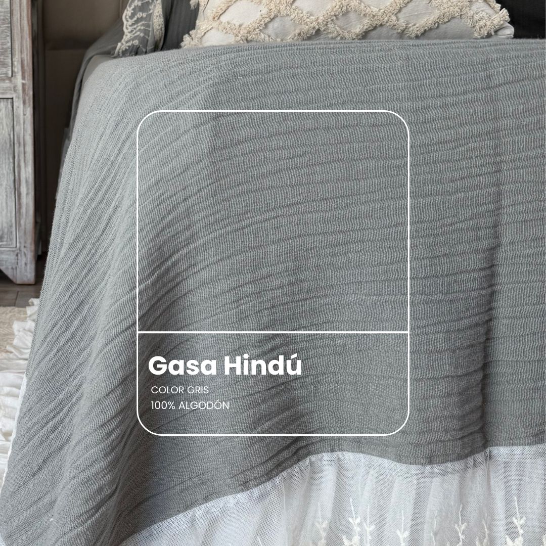 Cubrecama Justina Gris - Gasa Hindú 100% Algodón - Detalle de textura