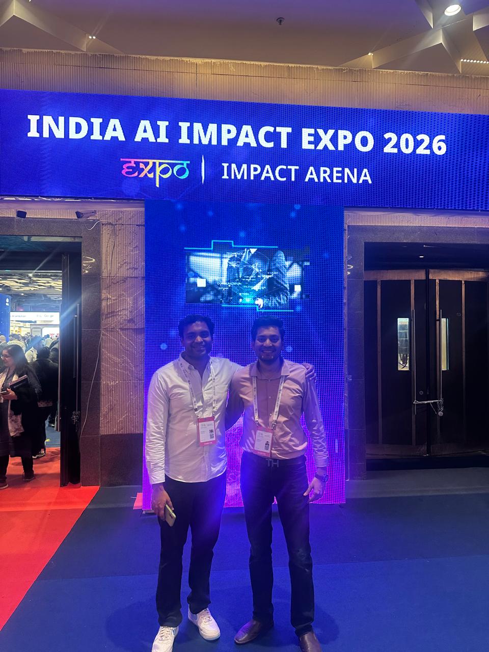 Team at India AI Impact Expo 2026 entrance
