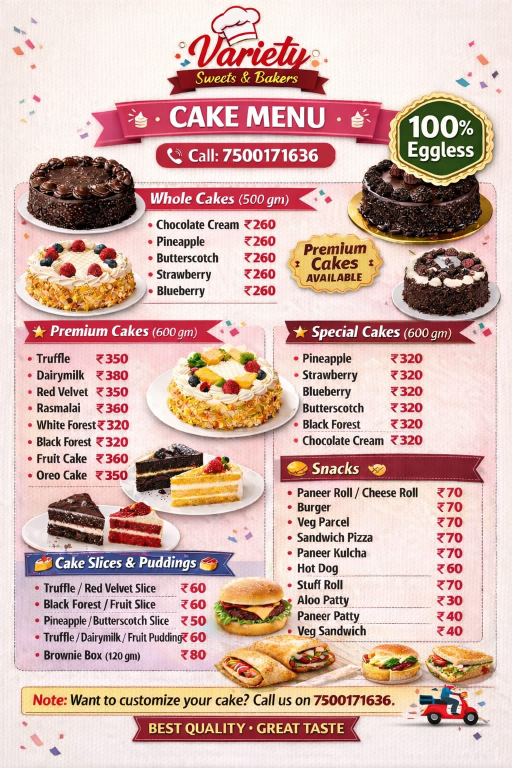 Variety Sweets & Bakers - Full Cake Menu