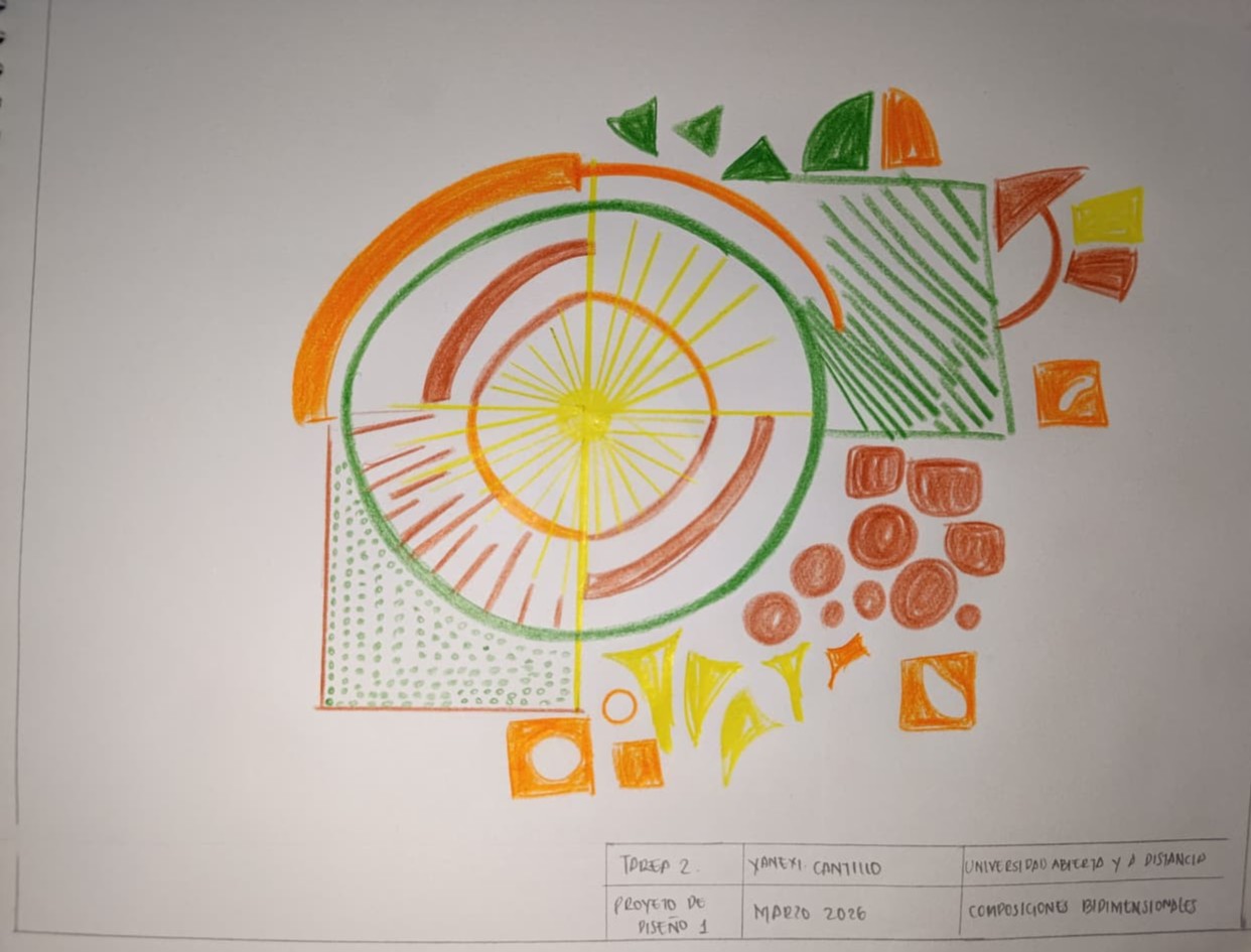 Fundamentos Bidimensionales - Composicion geometrica con circulos y arcos en colores calidos