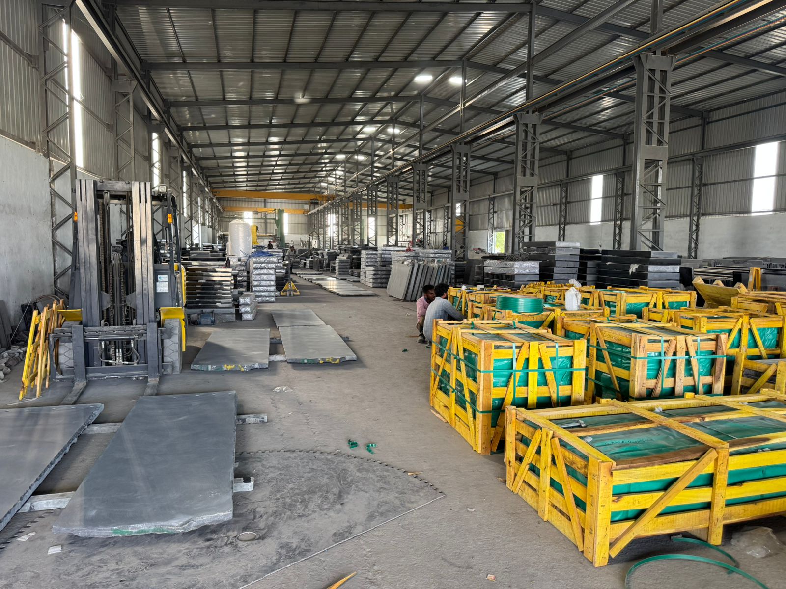 Storage facility with granite slabs in wooden crates