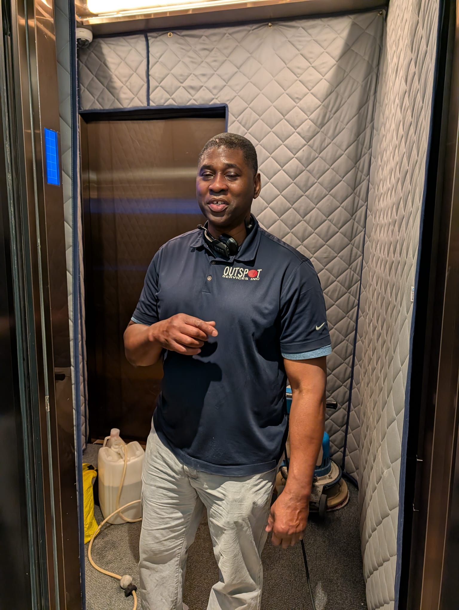 Team member in elevator
