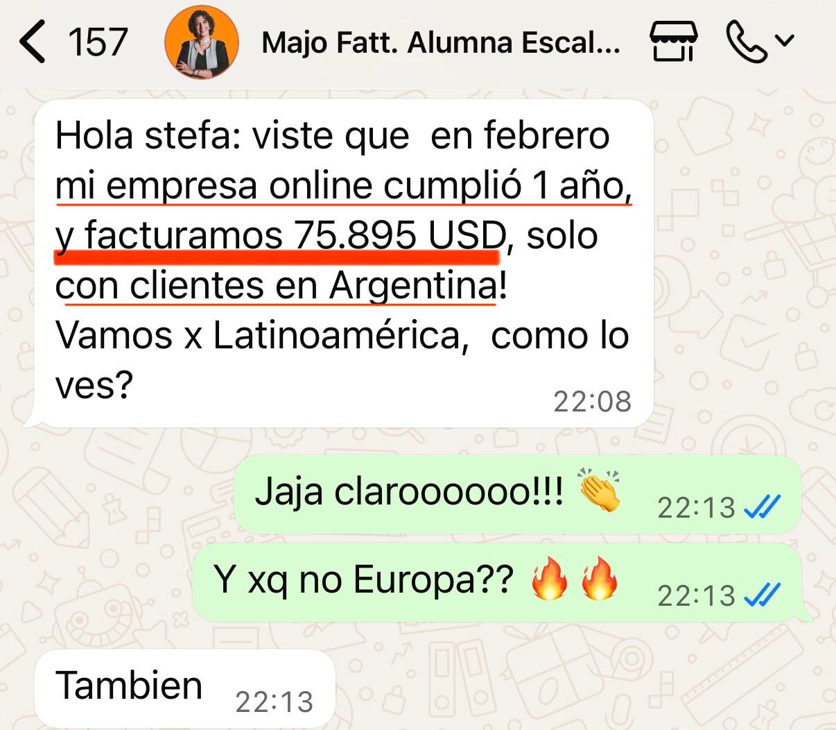 Majo: 75.895 USD facturados en 1 año
