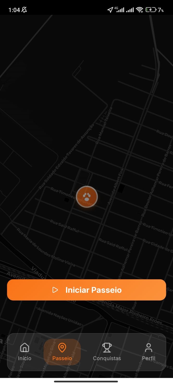 Tela de iniciar passeio com mapa