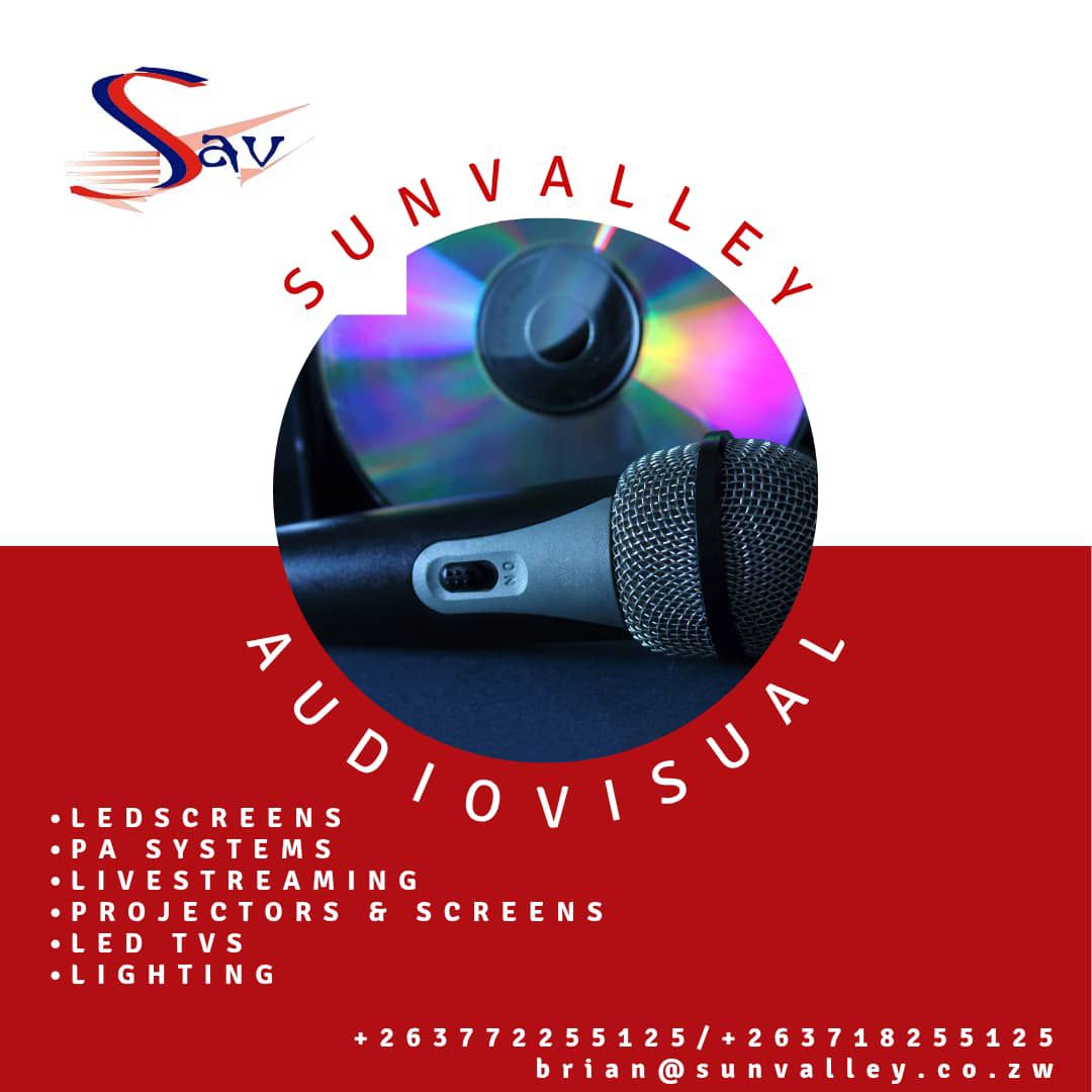 Sunvalley Audio Visual branding poster featuring microphone and services list