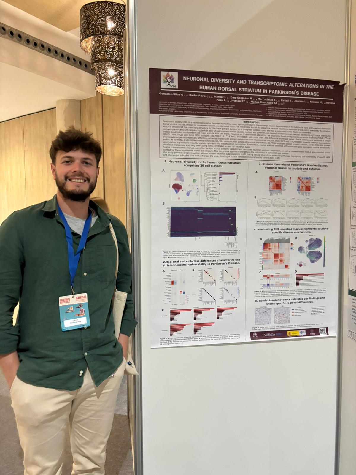 Gabriel González Ulloa presenting poster on neuronal diversity and transcriptomic alterations in the human dorsal striatum in Parkinson's disease