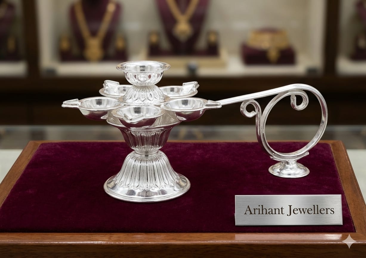 Silver candelabra showcase — Arihant Jewellers
