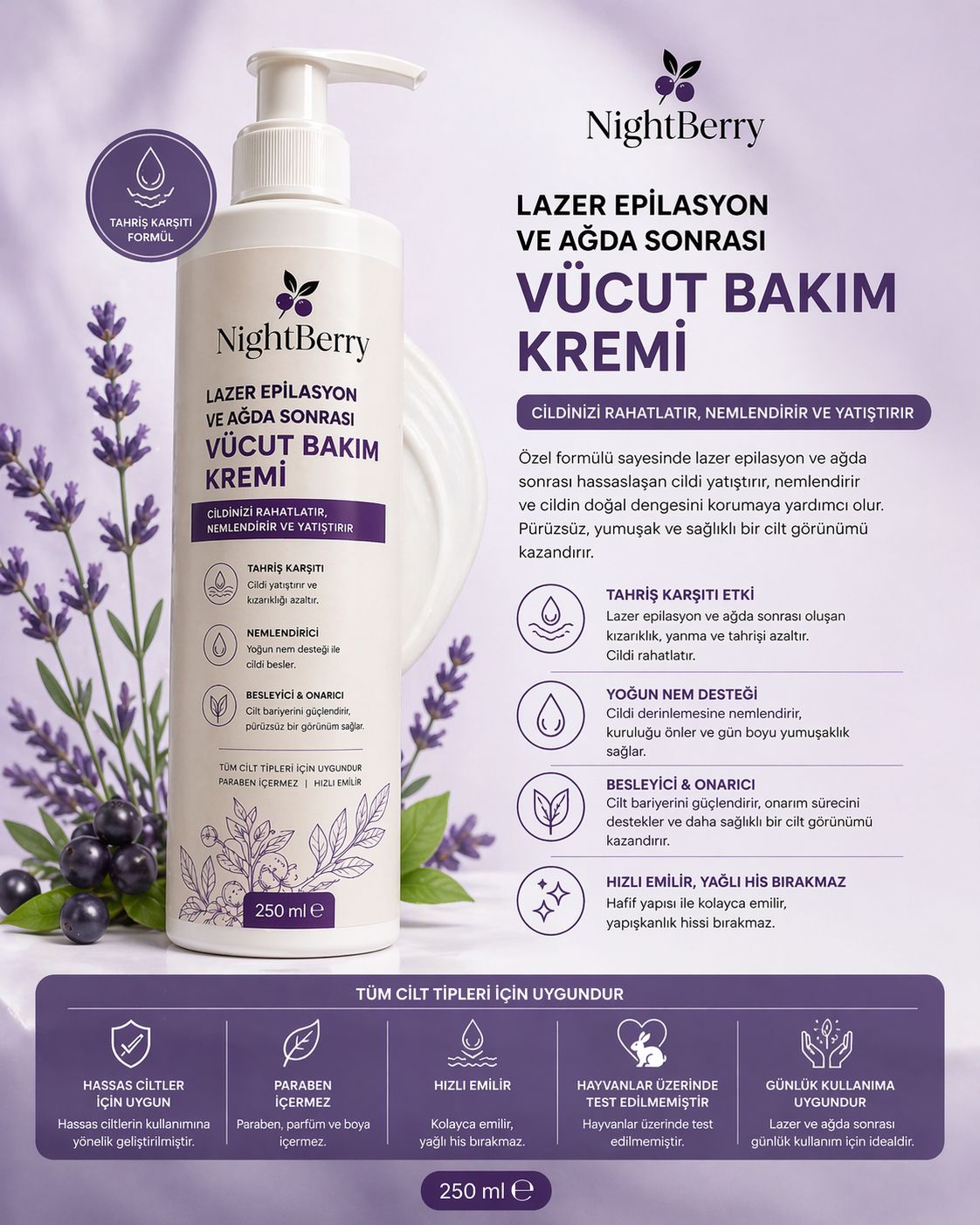 Lazer Epilasyon ve Ağda Sonrası Vücut Bakım Kremi