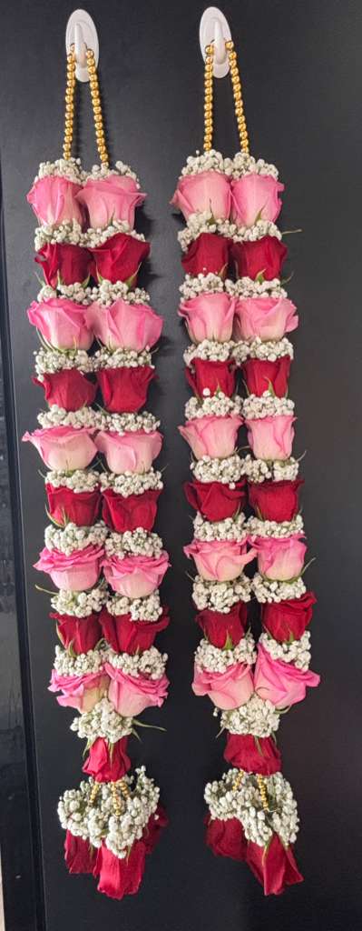 WeddingGarland_024 - Pink and Red Roses with Baby's Breath Double Garland