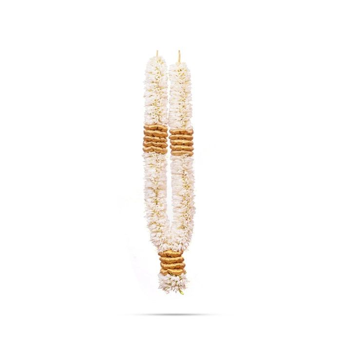 White Jasmine Garland with Golden Rose Petal Accents