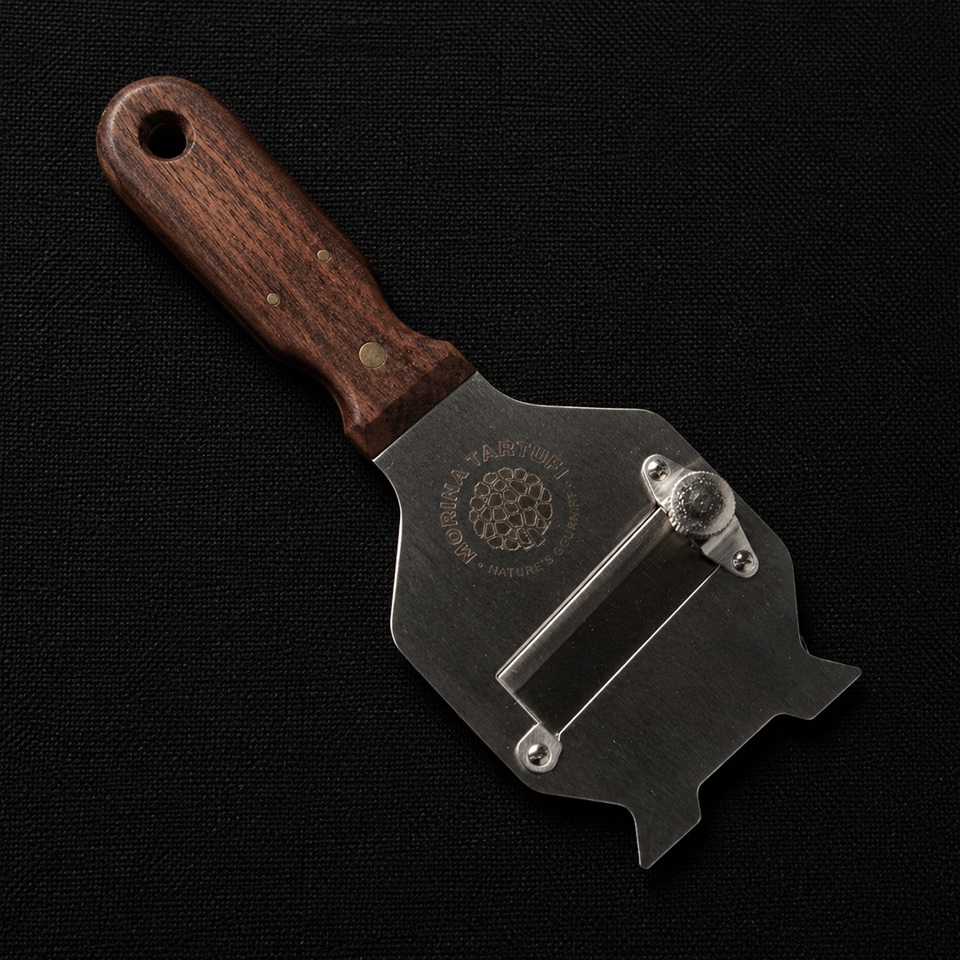 Morina Tartufi branded truffle slicer with wooden handle