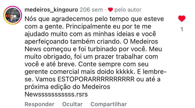 Depoimento medeiros_kingouro - Instagram