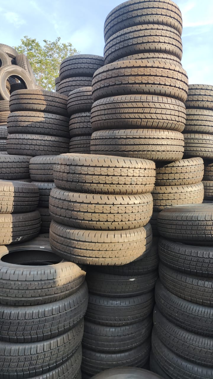 Large inventory of tyres outdoors