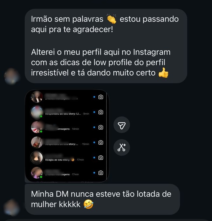 Depoimento aluno - DM lotada de mulher depois de aplicar dicas de low profile