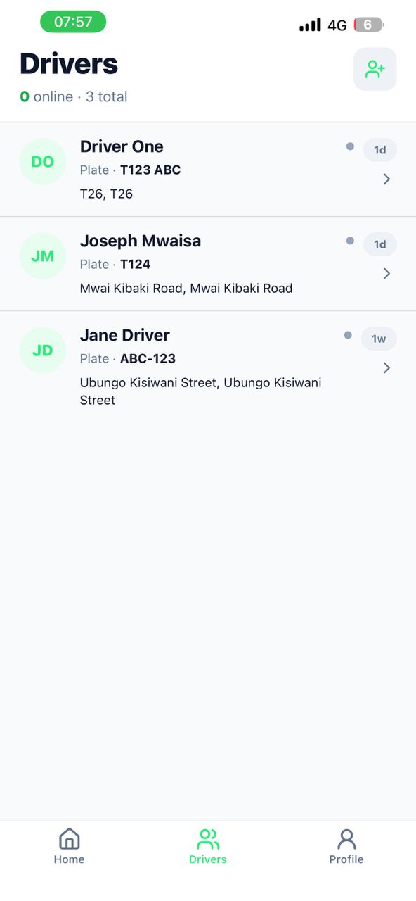 JZA Mobile App - Drivers List