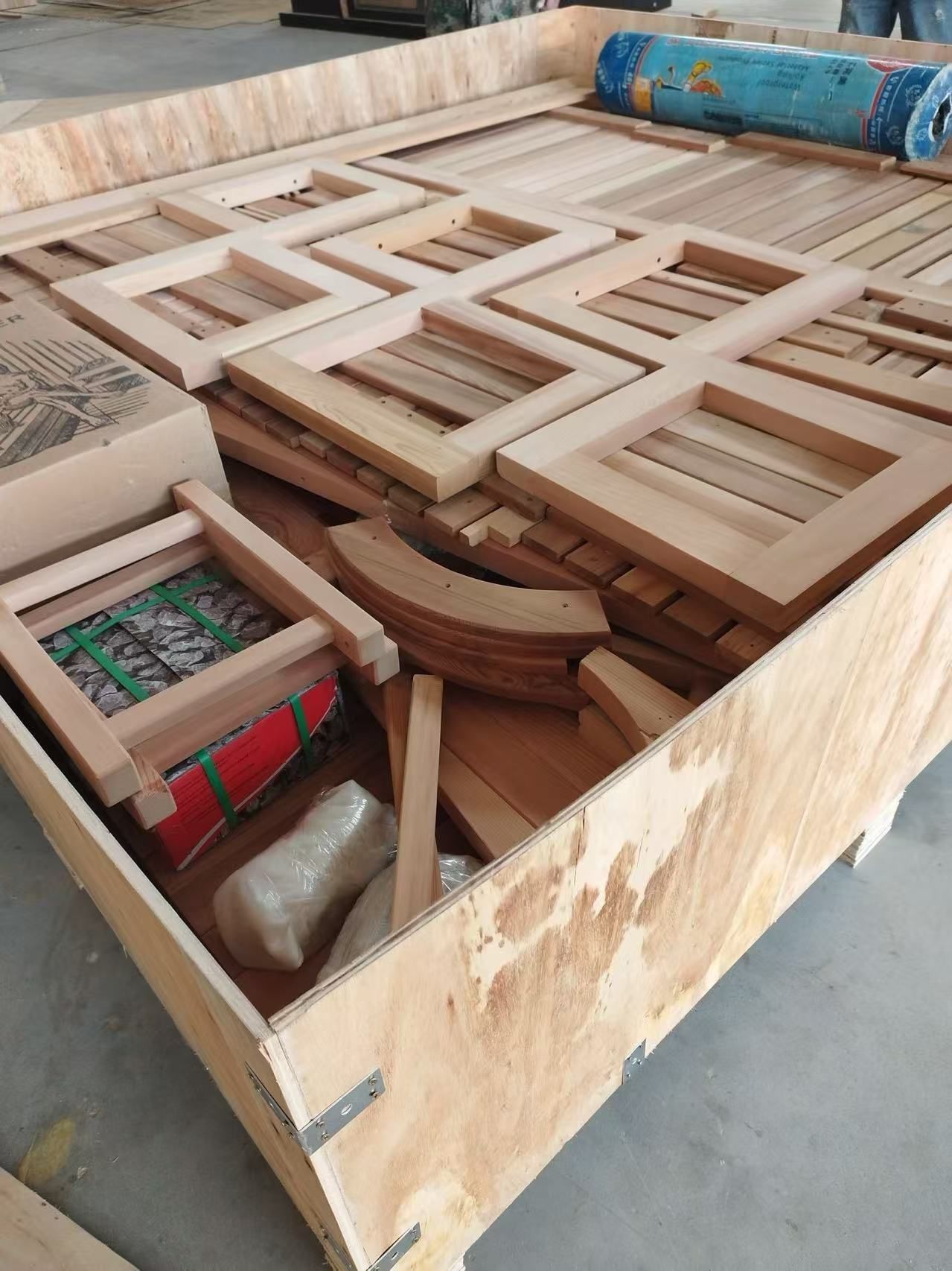 Sauna components ready for assembly