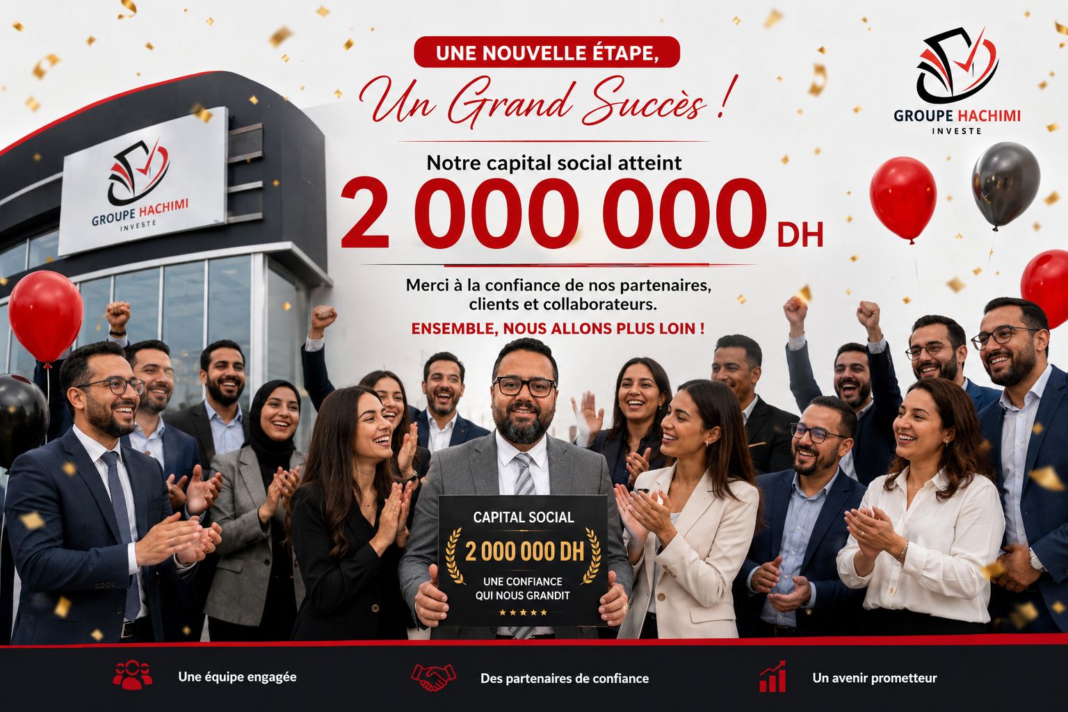 L'équipe Groupe Hachimi Investe et son capital social de 2 000 000 DH