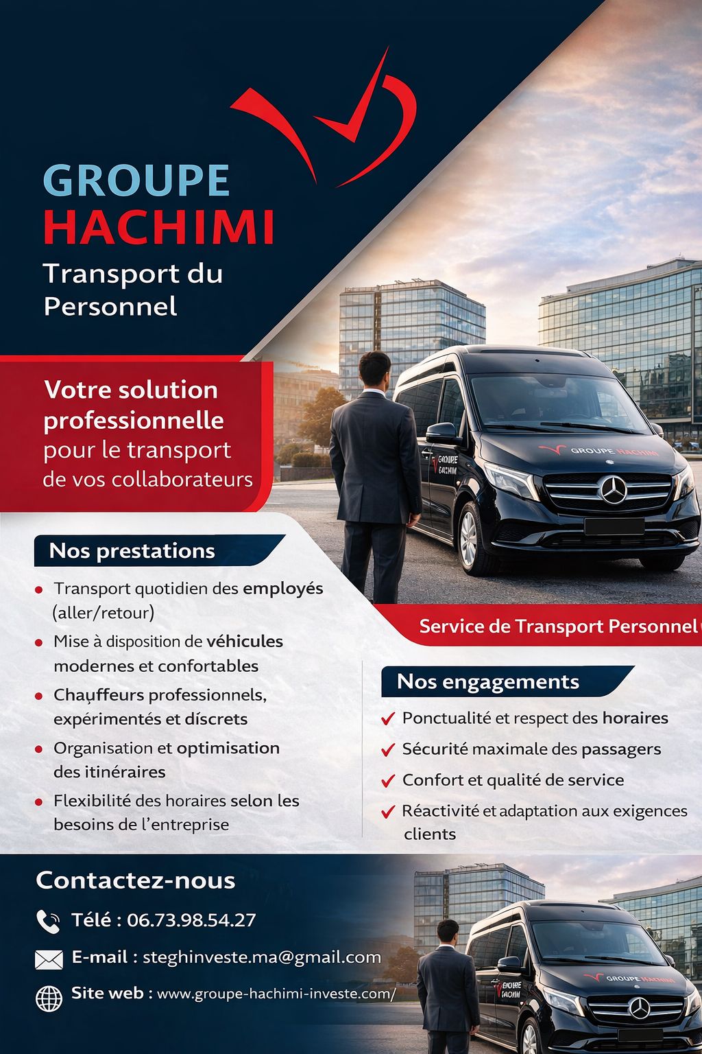 Service de transport du personnel - véhicules modernes et chauffeurs professionnels