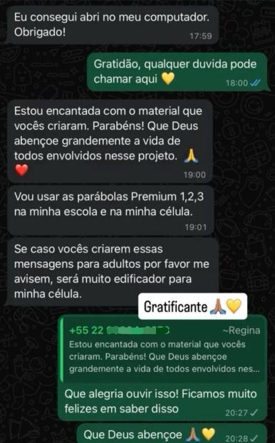 Conversa WhatsApp de cliente usando parabolas na escola e celula