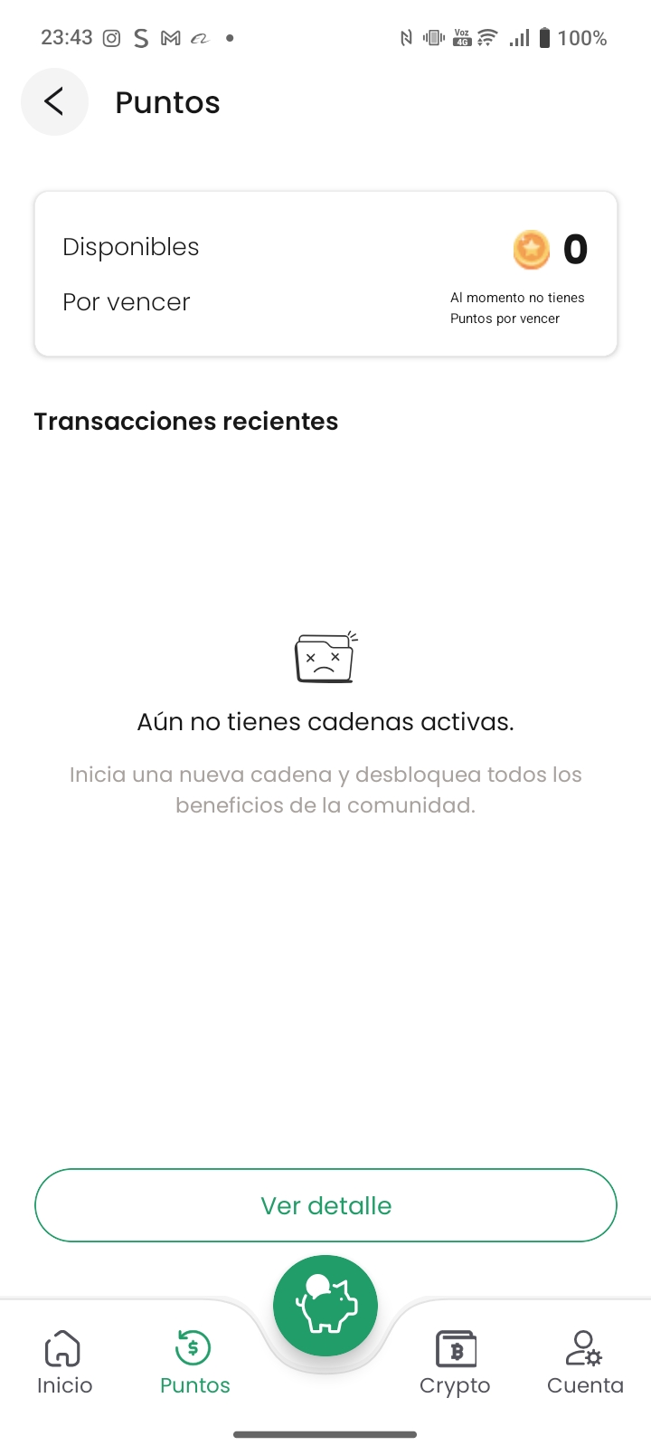 Pantalla de puntos y recompensas